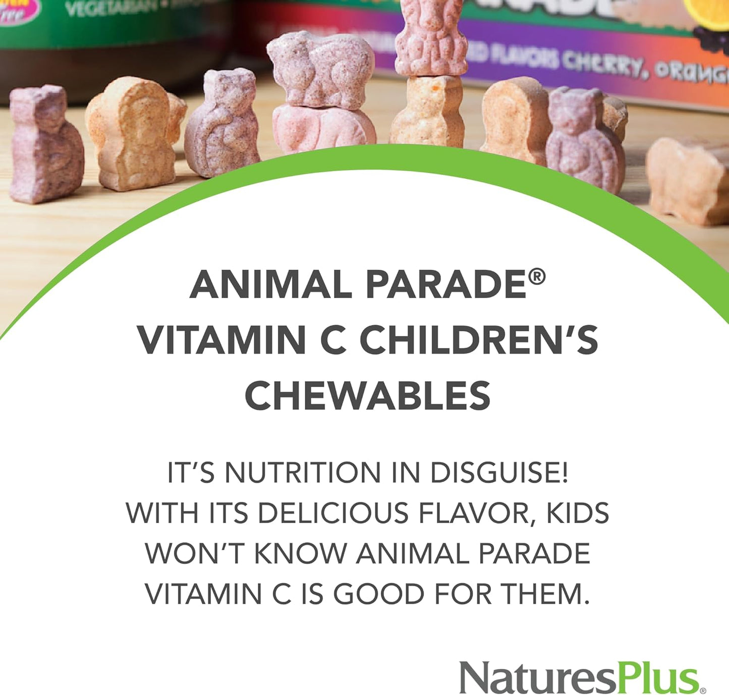 Nature's Plus Animal Parade Vitamin C Chewable Tablets - Orange Juice Flavor - 180 Animal-Shaped Tablets - Vegan, Gluten Free - 90 Servings