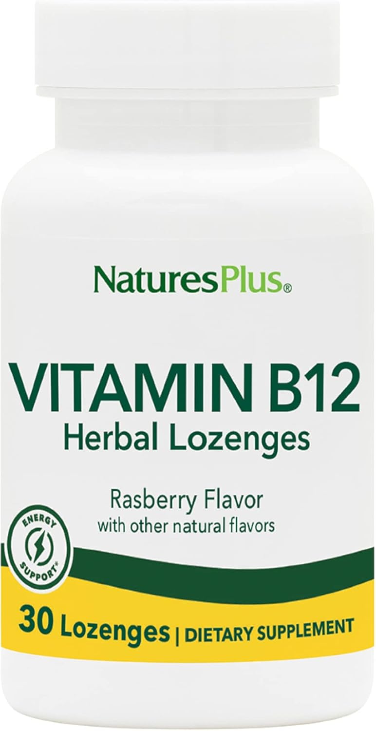 Natures Plus B12 Methylcobalamin Lozenges - 1000 mcg, 30 Raspberry Sublingual - Maximum Absorption for Red Blood Cell Support & Energy - Vegetarian & Gluten-Free - 30 Servings