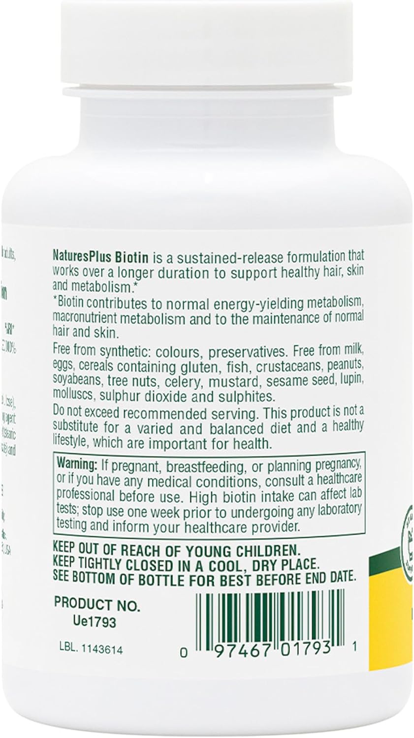 Natures Plus Biotin 10mg Tablets - 90 Count Bottle