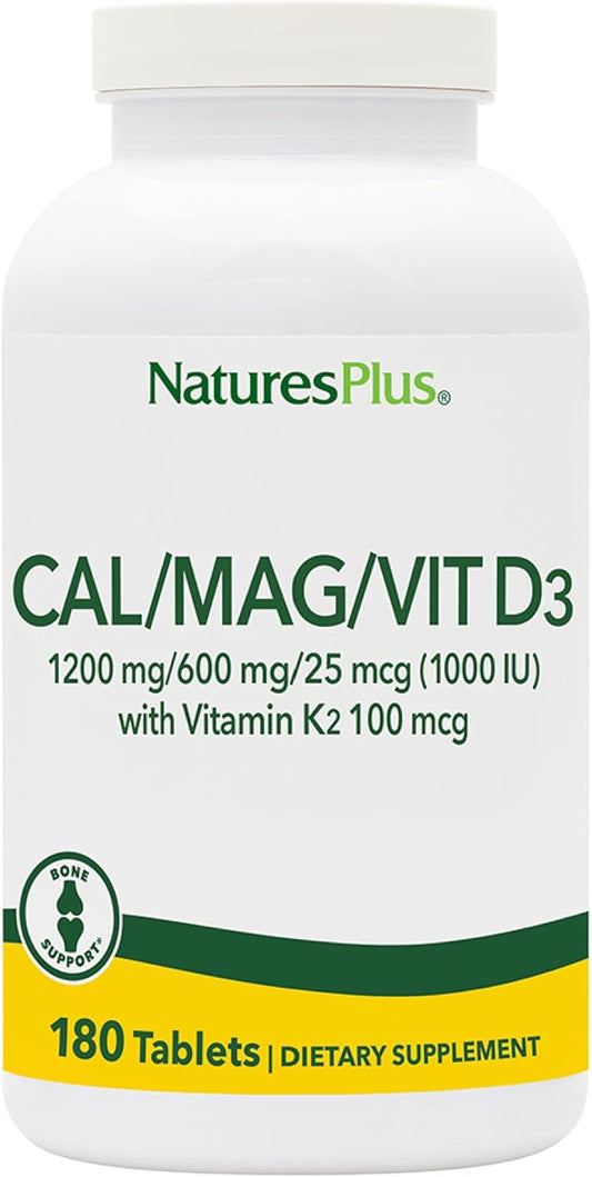 Natures Plus Calcium/Magnesium/Vitamin D3 with Vitamin K2 - Bone & Immune Health - Vegetarian - 180 Tablets