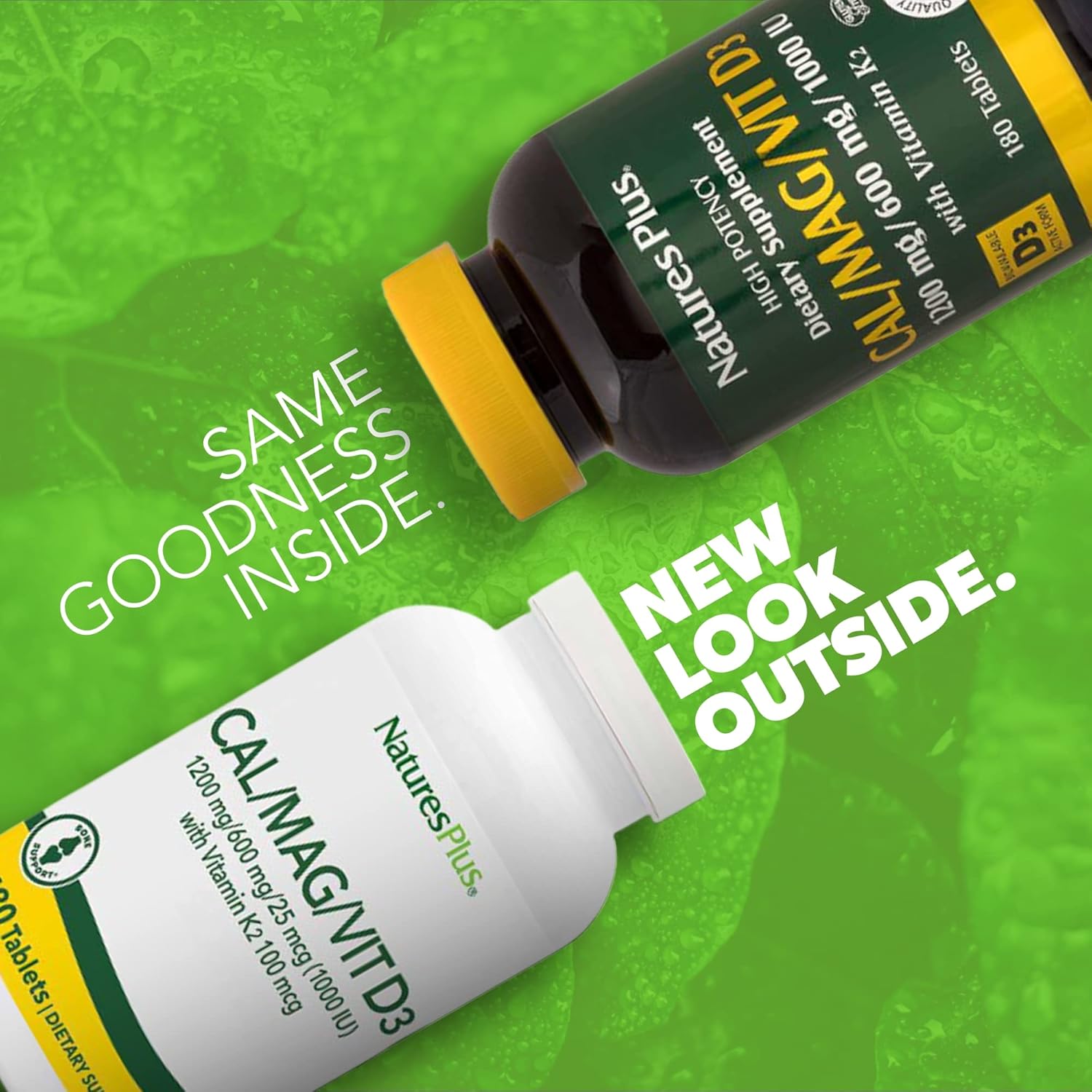 Natures Plus Calcium/Magnesium/Vitamin D3 with Vitamin K2 - Bone & Immune Health - Vegetarian - 180 Tablets