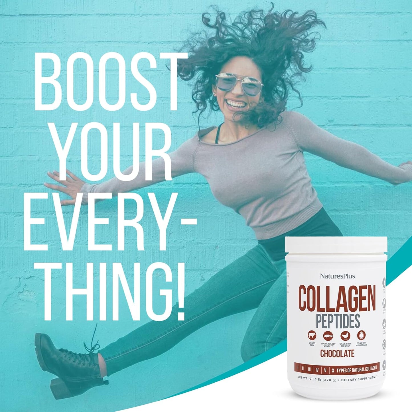 Natures Plus Chocolate Collagen Peptides Powder - 0.83 lb - Hair, Skin, Nail, Joint Health - Immune Support - Non-GMO, Gluten-Free - 14 Servings