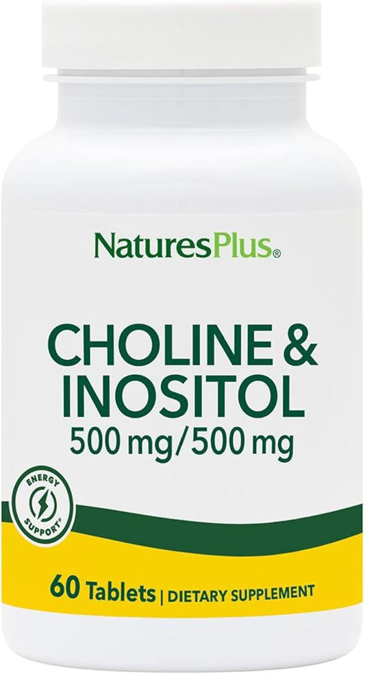Natures Plus Choline & Inositol 500mg Vegetarian Tablets for Nervous System & Liver Health - Gluten-Free - 60 Servings