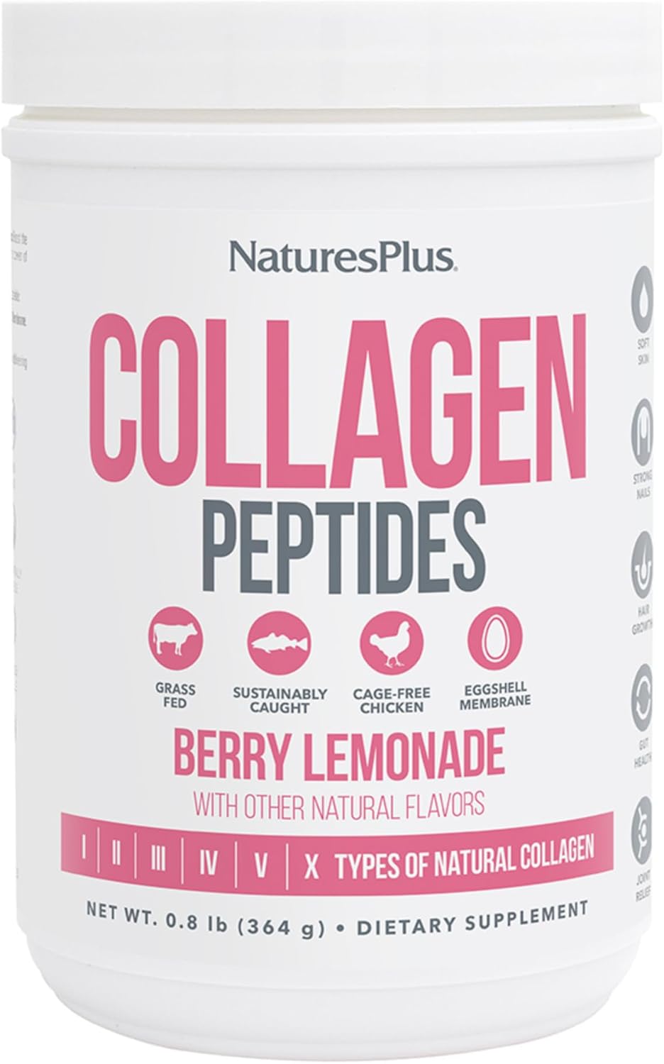 Natures Plus Collagen Peptides Powder for Hair, Skin, Nails, Joints & Immune System - Berry Lemonade Flavor - Non-GMO & Gluten Free - 14 Servings