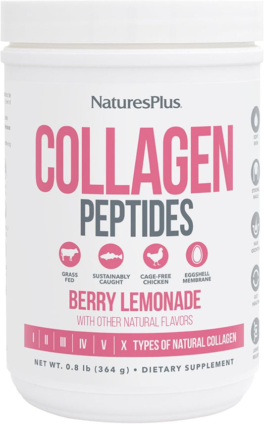 Natures Plus Collagen Peptides Powder for Hair, Skin, Nails, Joints & Immune System - Berry Lemonade Flavor - Non-GMO & Gluten Free - 14 Servings