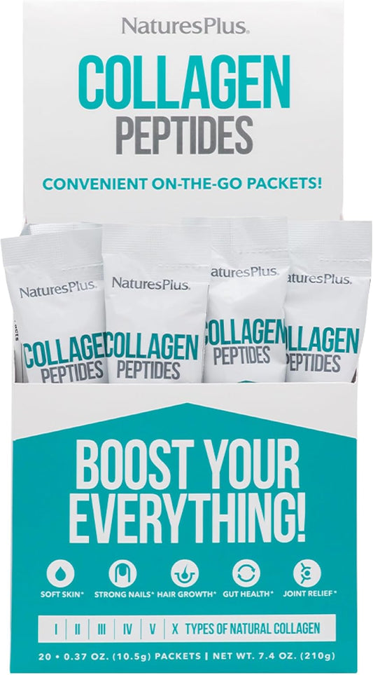 Natures Plus Collagen Peptides Stick Packets - 20 Servings for Hair, Skin, Nails, Joints & Immune System - Non-GMO & Gluten Free