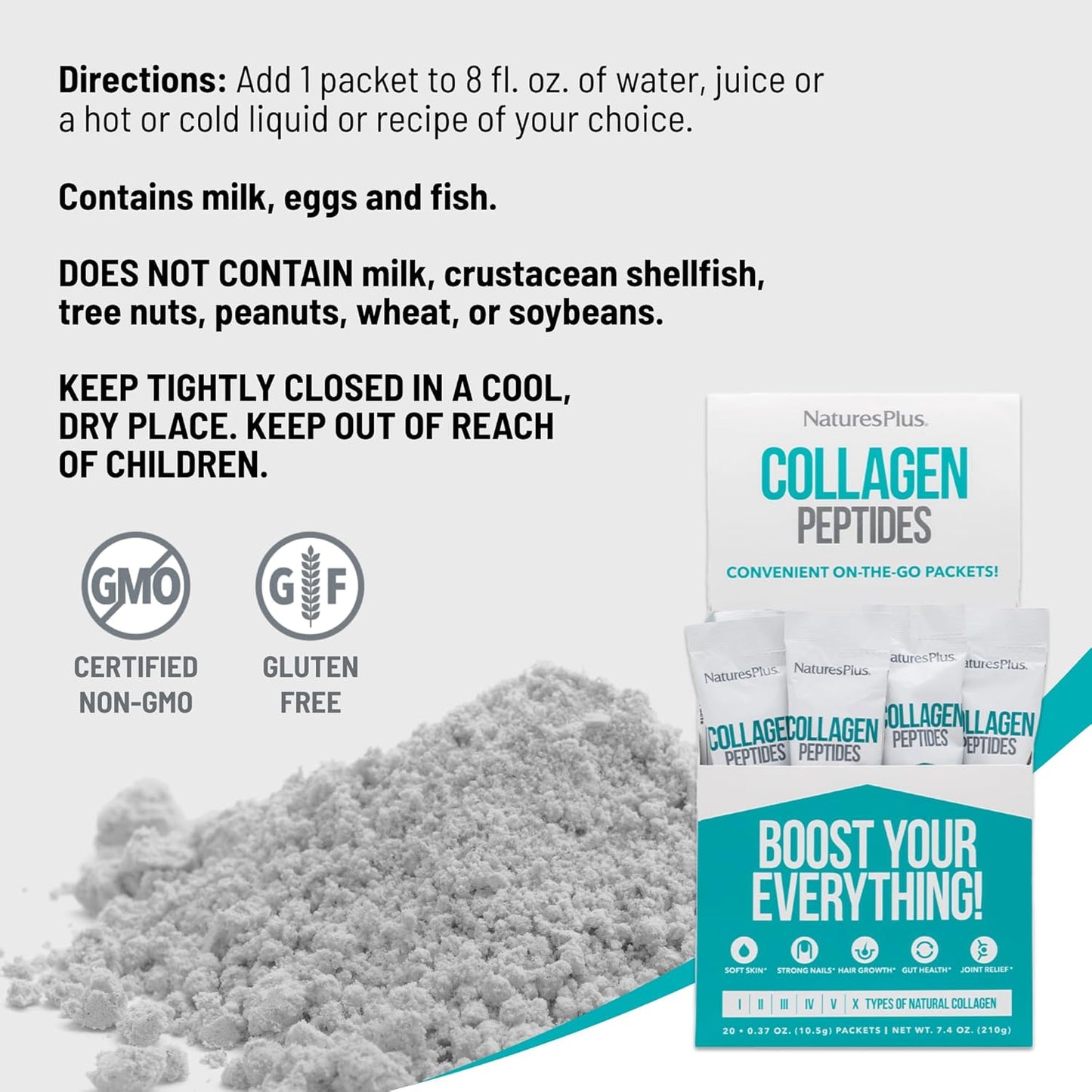 Natures Plus Collagen Peptides Stick Packets - 20 Servings for Hair, Skin, Nails, Joints & Immune System - Non-GMO & Gluten Free