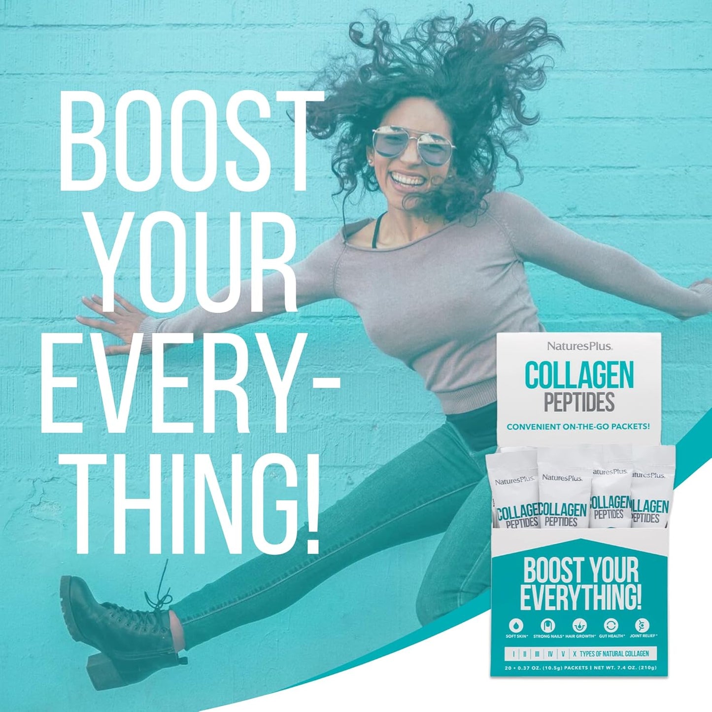 Natures Plus Collagen Peptides Stick Packets - 20 Servings for Hair, Skin, Nails, Joints & Immune System - Non-GMO & Gluten Free