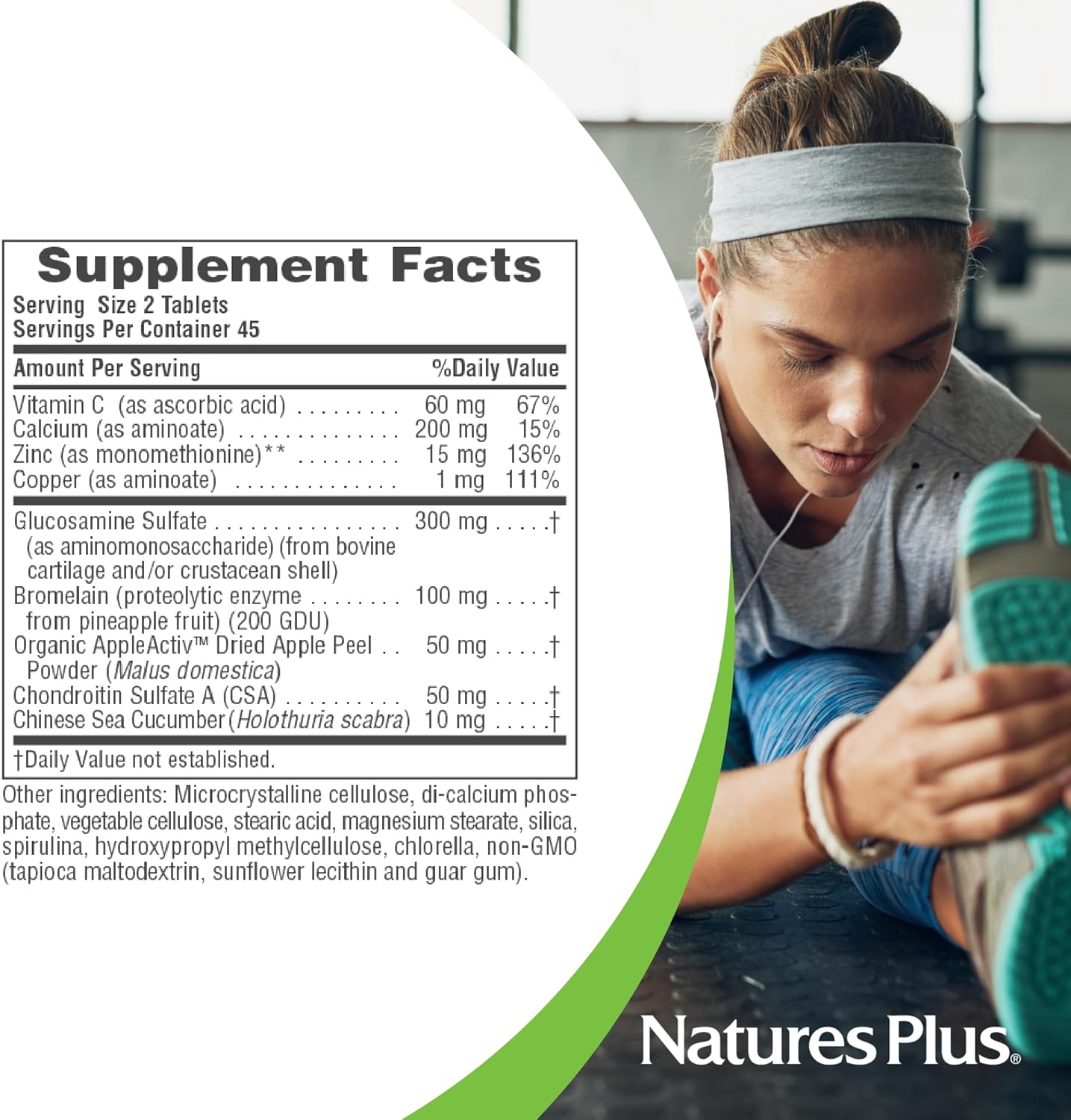 Natures Plus Connect-All Glucosamine Sulfate Tablets - 300mg, 90 Count - Gluten-Free & 45 Servings