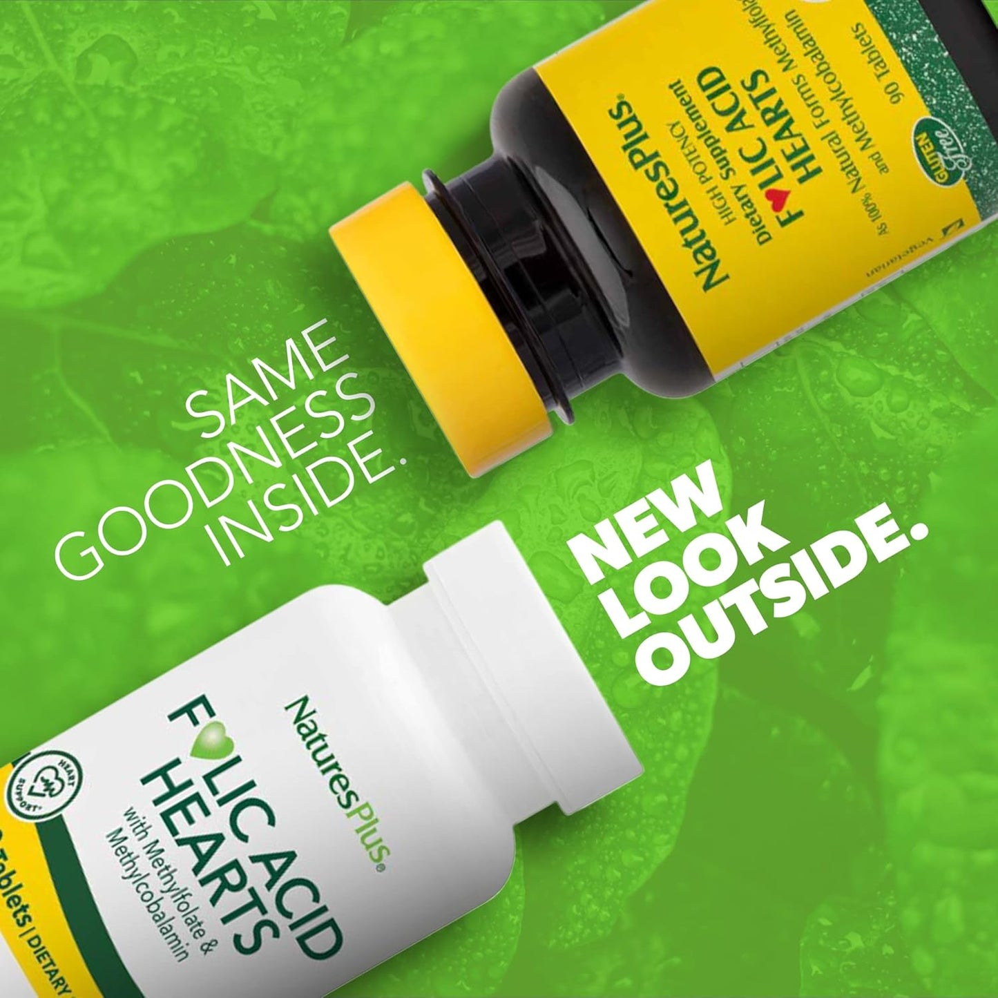 Natures Plus Folic Acid Hearts - 400 mcg Methylfolate Tablets with B6 & B12 - 90 Vegetarian Tablets, Gluten-Free