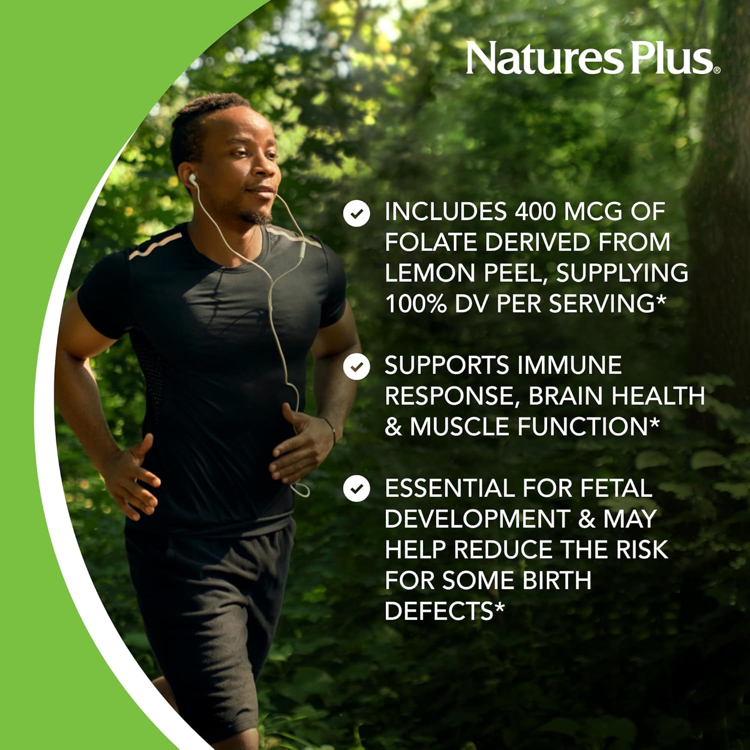 Natures Plus Garden Folate Capsules - 60 Vegan, Organic Servings - 100% DV Per Serving - USDA Certified