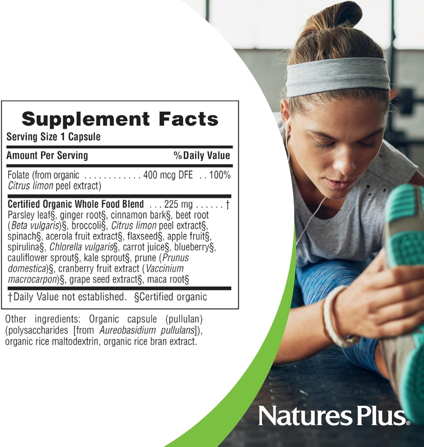Natures Plus Garden Folate Capsules - 60 Vegan, Organic Servings - 100% DV Per Serving - USDA Certified