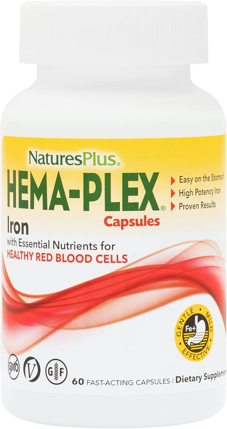 Natures Plus Hema-Plex Iron Mini-Tabs - 60 Count, 85mg Chelated Iron - Supports Blood Health with Vitamin C & Bioflavonoids - Vegan & Gluten Free - 30 Servings