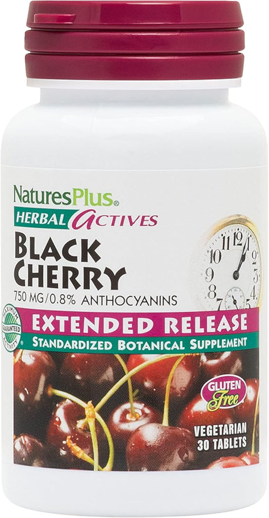 Natures Plus Herbal Actives Black Cherry Extended Release Tablets - 750 mg Anthocyanins, 30 Vegetarian Tabs