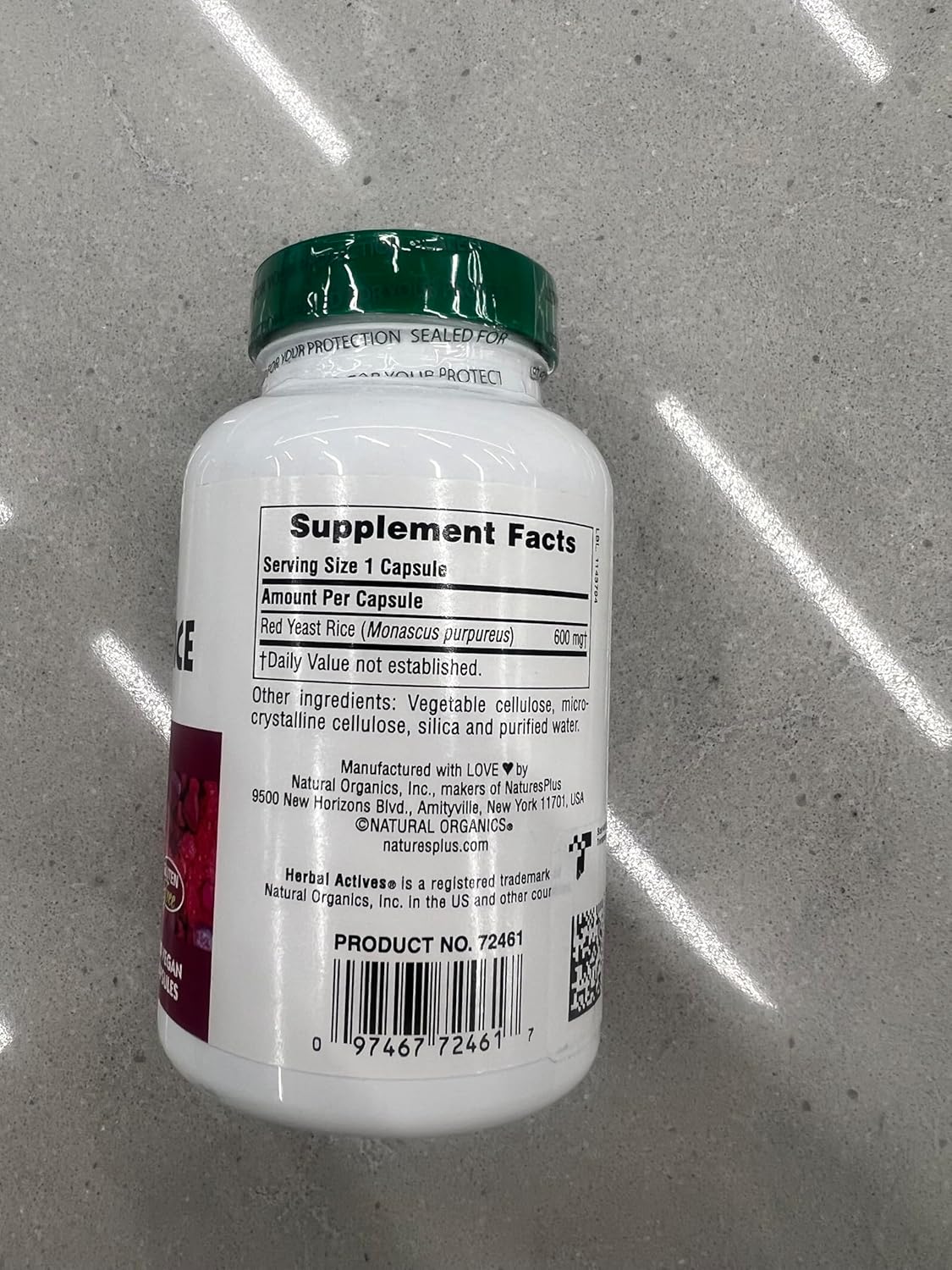 Natures Plus Herbal Actives Red Yeast Rice Capsules - 600mg, 120 Count, Vegan & Gluten-Free - 120 Servings