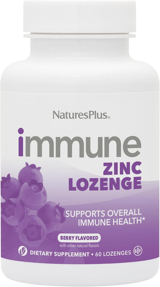 Natures Plus Immune Zinc Lozenges, Berry Flavor - 60 Count - Dual-Action Formula for Immune Support - Vegan & Gluten-Free - 60 Servings