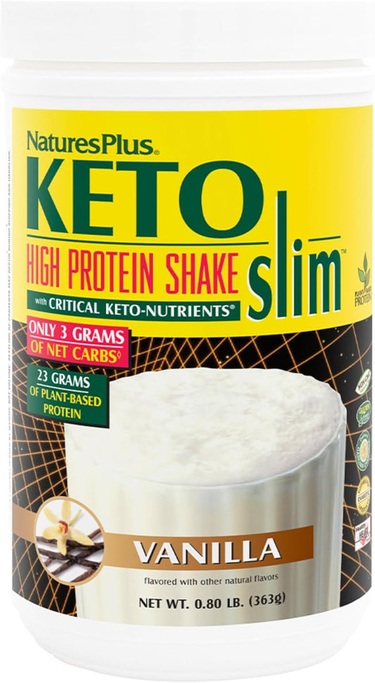 Natures Plus KETOSlim Vanilla Shake: Vegetarian Protein Powder for Keto & Diabetic Lifestyles - Gluten-Free Meal Replacement, Low Carb Plant-Based - 11 Servings