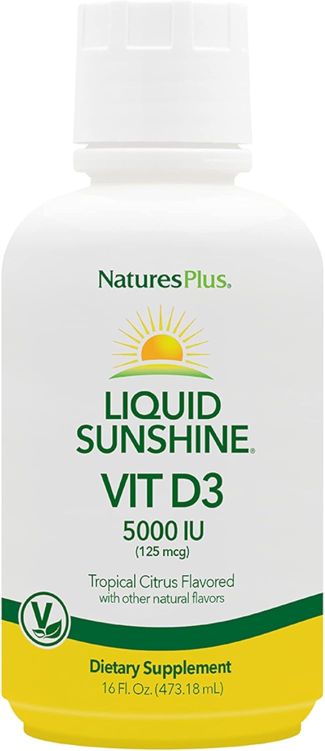 Natures Plus Liquid Sunshine Vitamin D3-5000 IU, Tropical Citrus Flavor - Bone, Heart, Immune Support - 16 fl oz