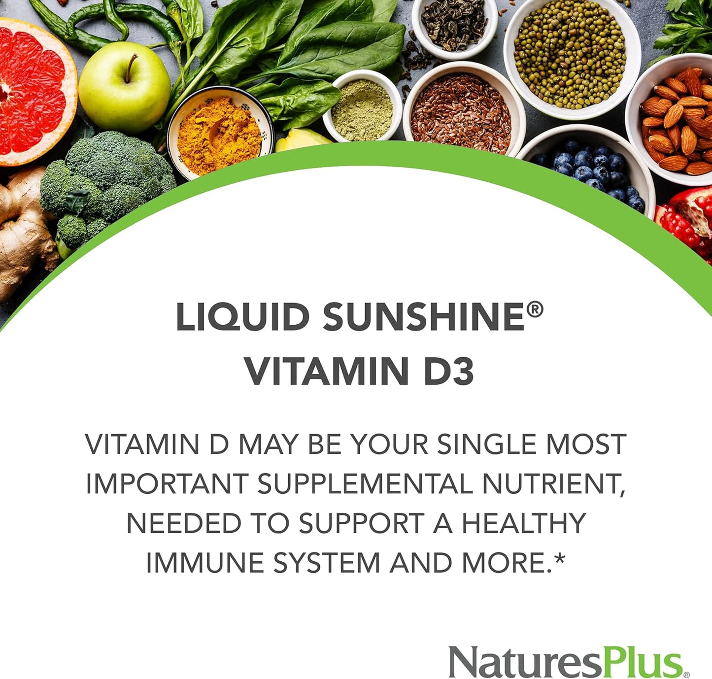 Natures Plus Liquid Sunshine Vitamin D3-5000 IU, Tropical Citrus Flavor - Bone, Heart, Immune Support - 16 fl oz