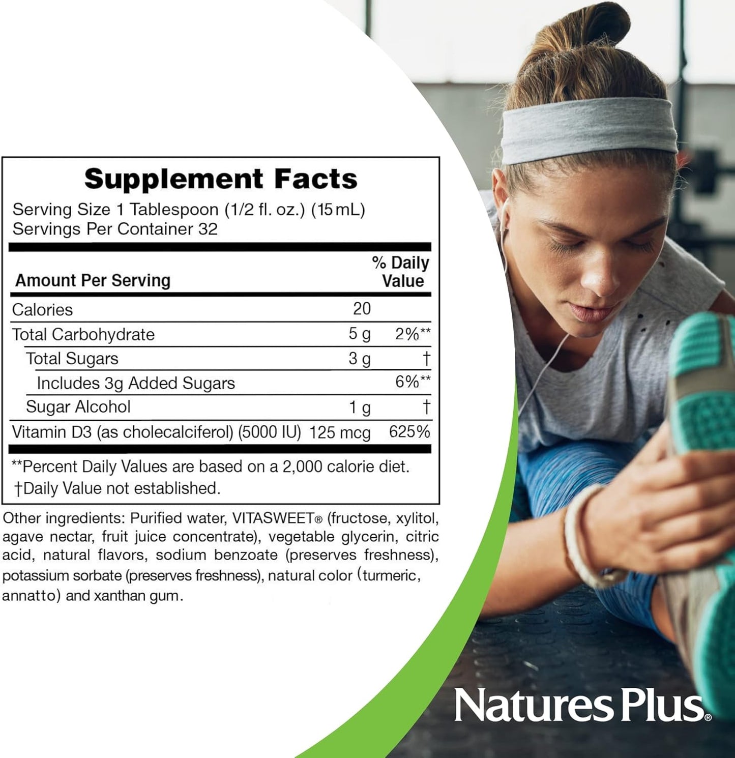 Natures Plus Liquid Sunshine Vitamin D3-5000 IU, Tropical Citrus Flavor - Bone, Heart, Immune Support - 16 fl oz