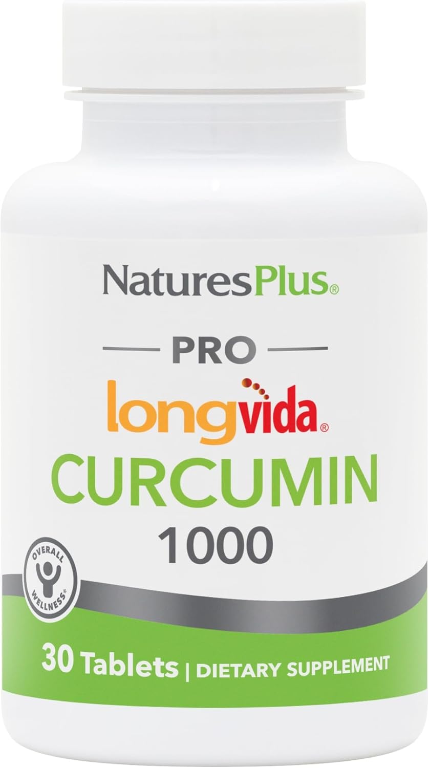 Natures Plus Longvida Curcumin 1000mg Tablets - Vegan, Non-GMO, Gluten-Free - Supports Free Radical Protection - 30 Servings