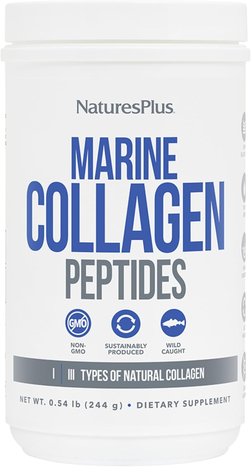 Natures Plus Marine Collagen Peptides for Hair, Skin, Nails, Joints - Unflavored, 0.54 lb - 20 Servings - Gluten Free, Non-GMO - Immune Support