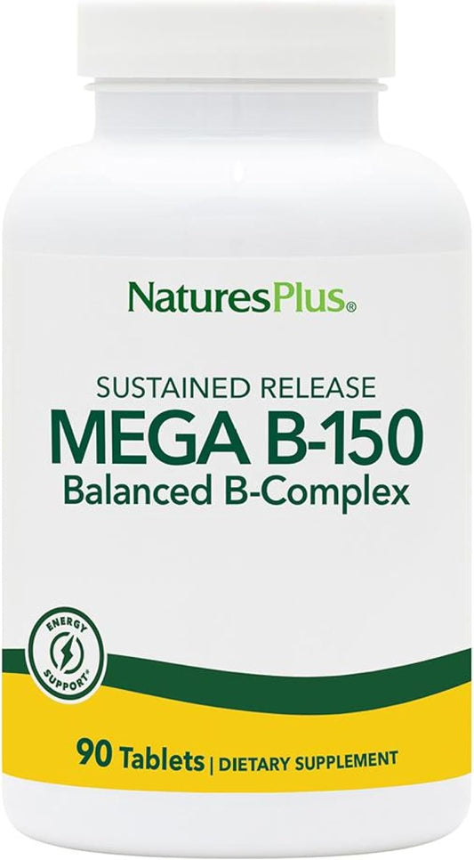 Natures Plus Mega B-150 Complex: 90 Sustained Release Vegetarian Tablets for Maximum Potency - Gluten Free Formula - 90 Servings