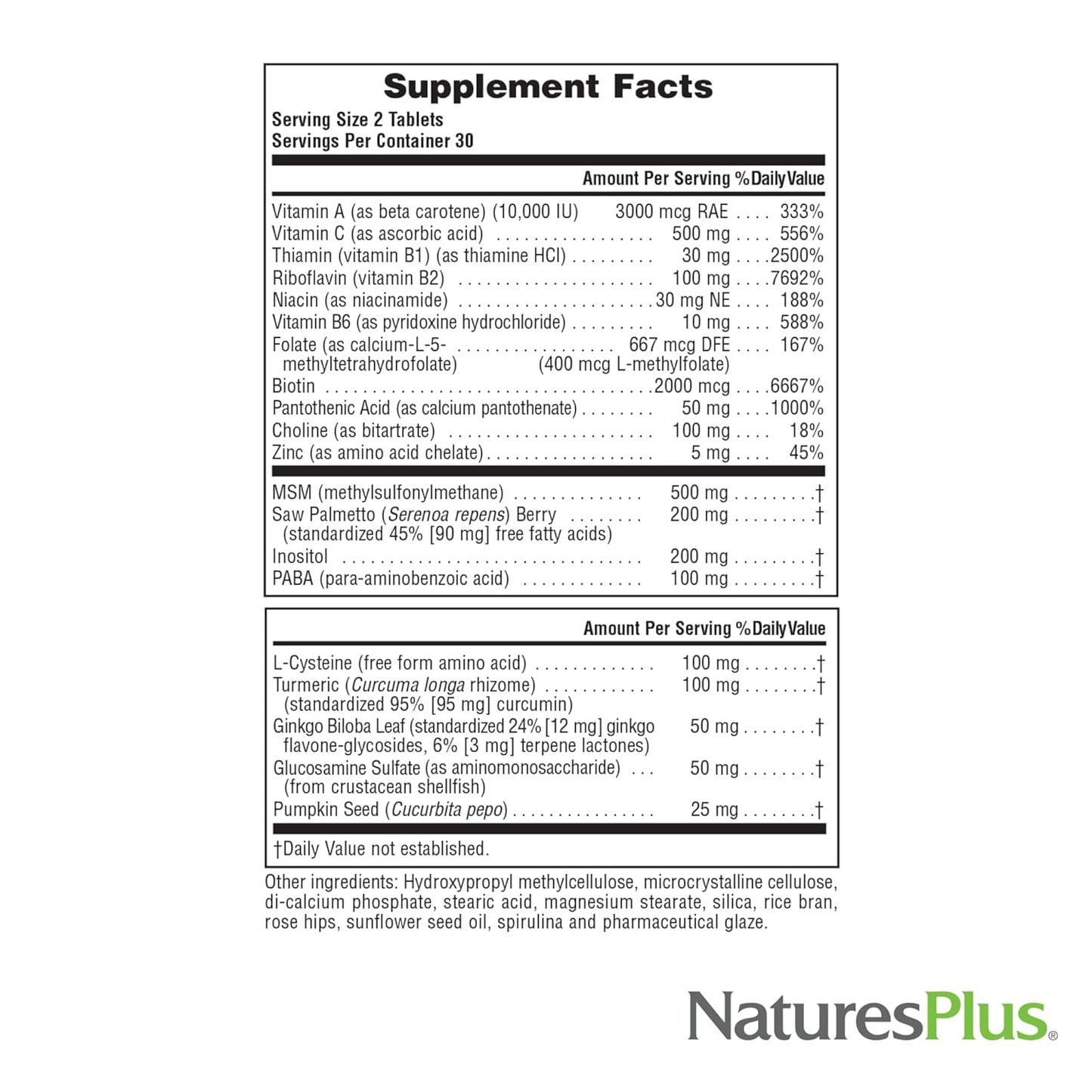 Natures Plus Men's Ultra Hair Plus - 60 Tablets, All-Natural Hair Growth Supplement, Gluten-Free, Promotes Fuller, Healthier Hair