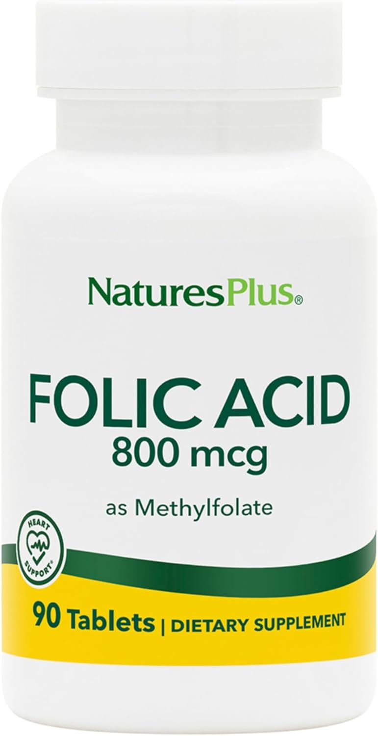 Natures Plus Methylfolate Vegan Tablets - 800 mcg Folic Acid for Healthy Tissue Growth - Vegetarian & Gluten-Free - 90 Servings