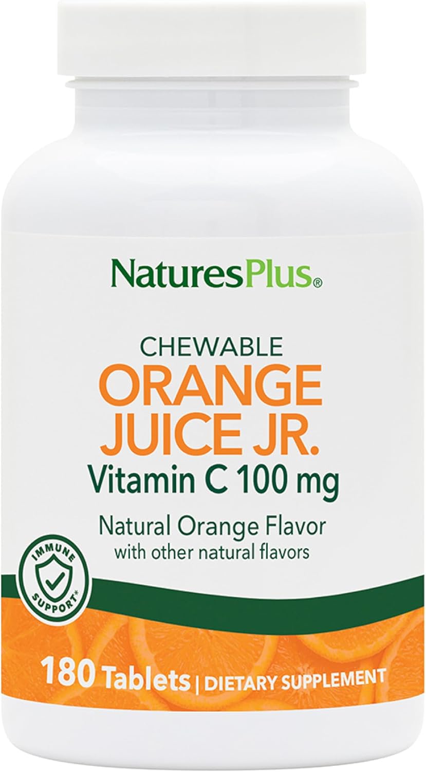 Natures Plus Orange Juice Jr Chewable Vitamin C Tablets - 100 mg - 180 Count