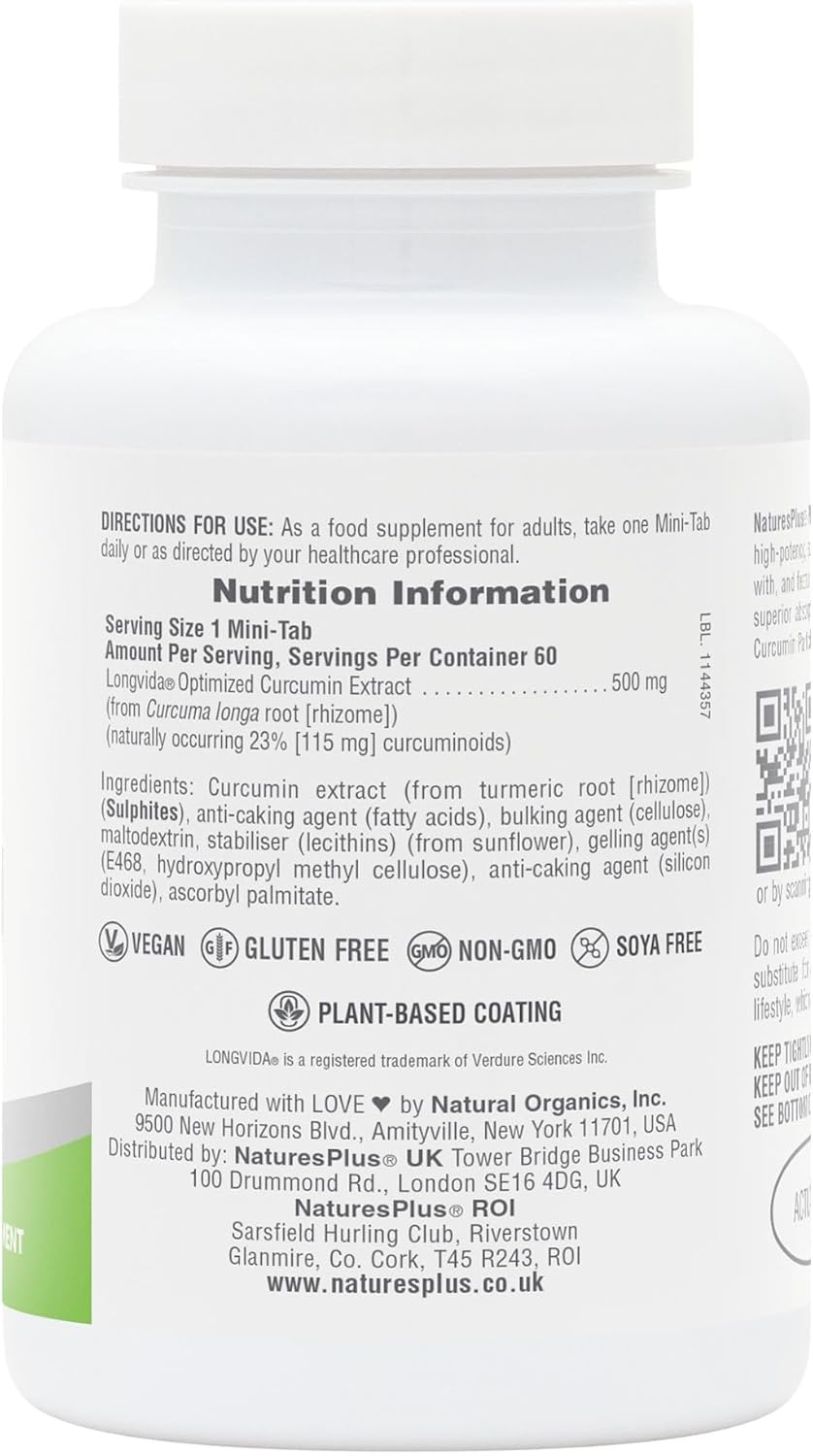 Natures Plus PRO Longvida Curcumin 1000 mg Mini-Tabs - Healthy Free Radical Protection - Non-GMO, Vegan, Gluten Free, Soy Free