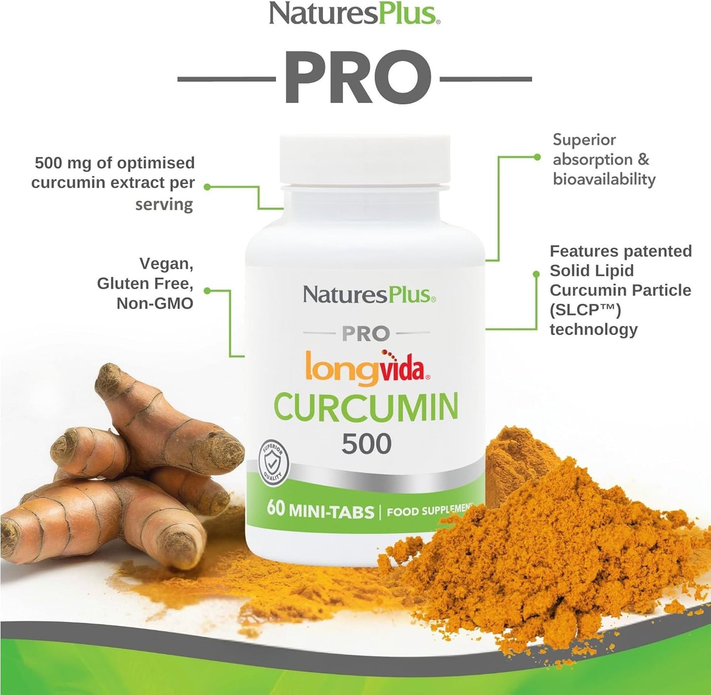 Natures Plus PRO Longvida Curcumin 1000 mg Mini-Tabs - Healthy Free Radical Protection - Non-GMO, Vegan, Gluten Free, Soy Free