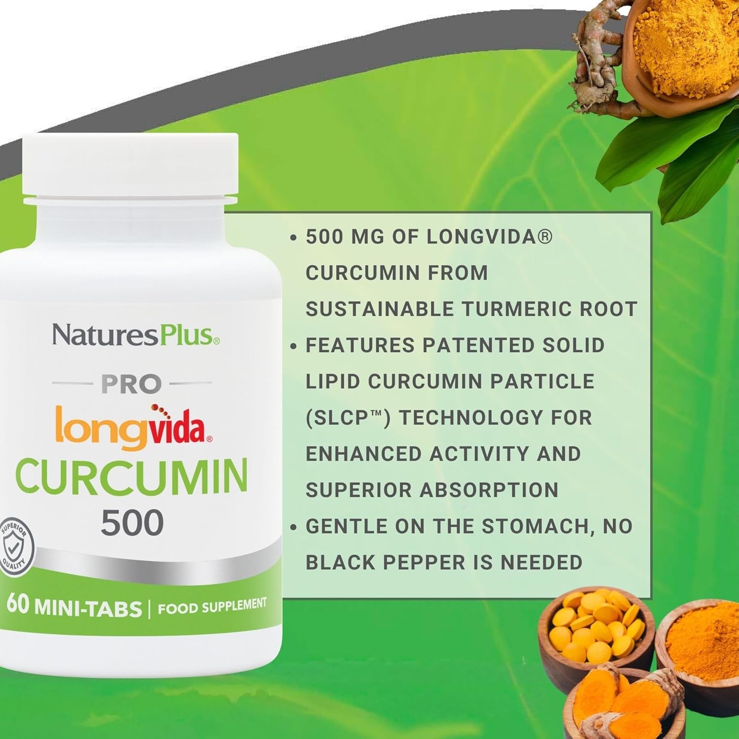 Natures Plus PRO Longvida Curcumin 1000 mg Mini-Tabs - Healthy Free Radical Protection - Non-GMO, Vegan, Gluten Free, Soy Free