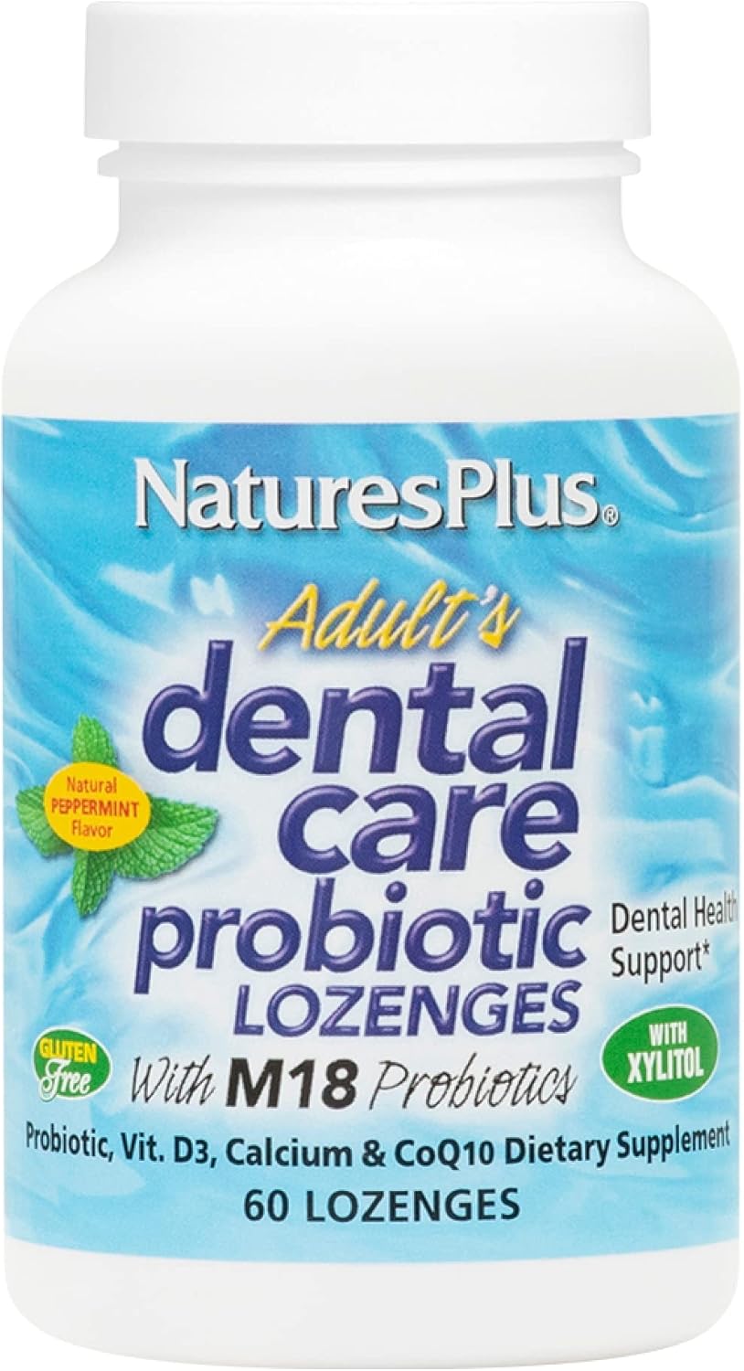 Natures Plus Probiotic Dental Care Lozenges - Peppermint Flavor - 60 Vegetarian Tablets for Teeth & Gum Health