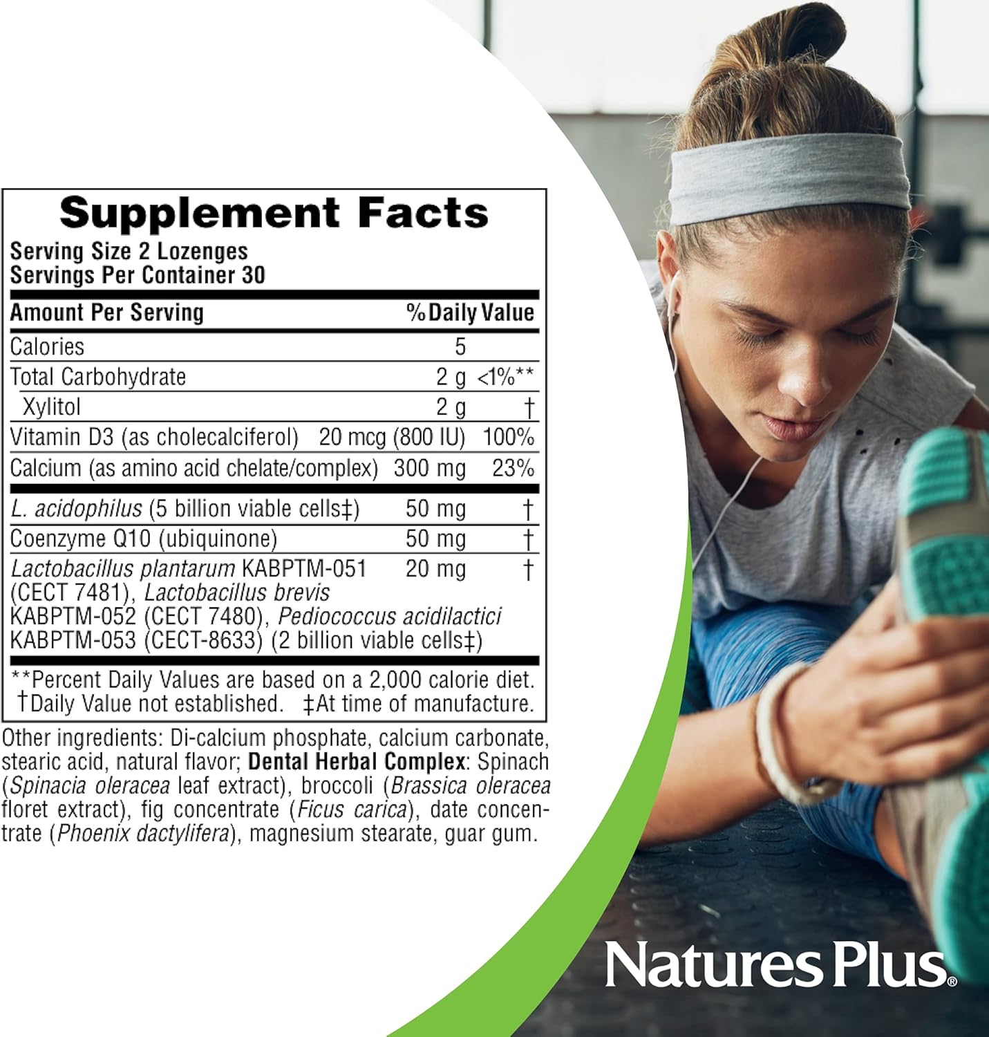 Natures Plus Probiotic Dental Care Lozenges - Peppermint Flavor - 60 Vegetarian Tablets for Teeth & Gum Health