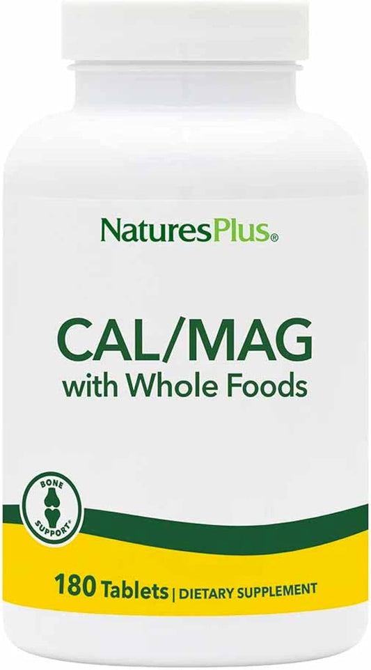Natures Plus Source of Life Cal/Mag Mineral Supplement - 500mg Calcium, 250mg Magnesium, 180 Vegetarian Tablets - Whole Food, Bone Health - Gluten-Free, 90 Servings
