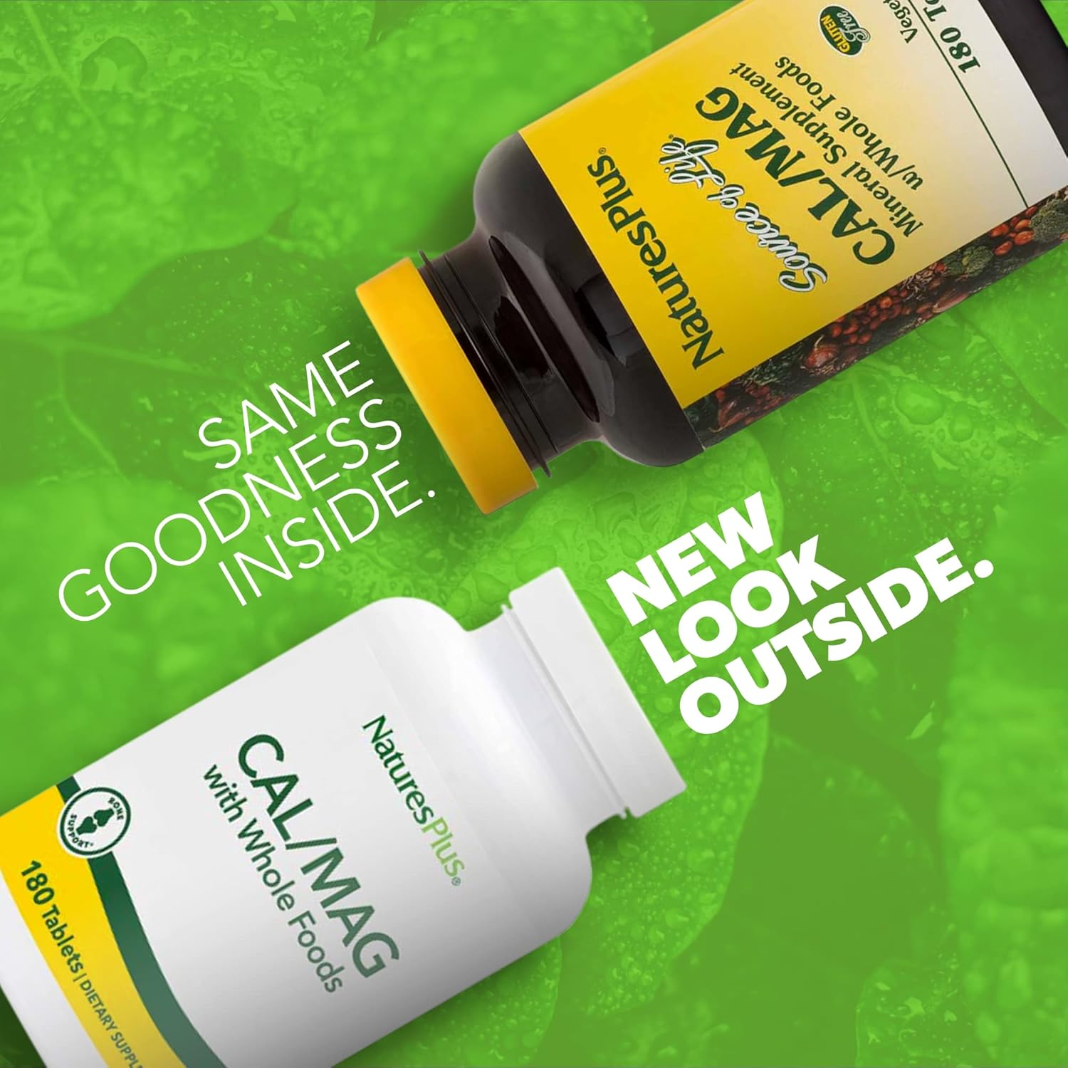 Natures Plus Source of Life Cal/Mag Mineral Supplement - 500mg Calcium, 250mg Magnesium, 180 Vegetarian Tablets - Whole Food, Bone Health - Gluten-Free, 90 Servings