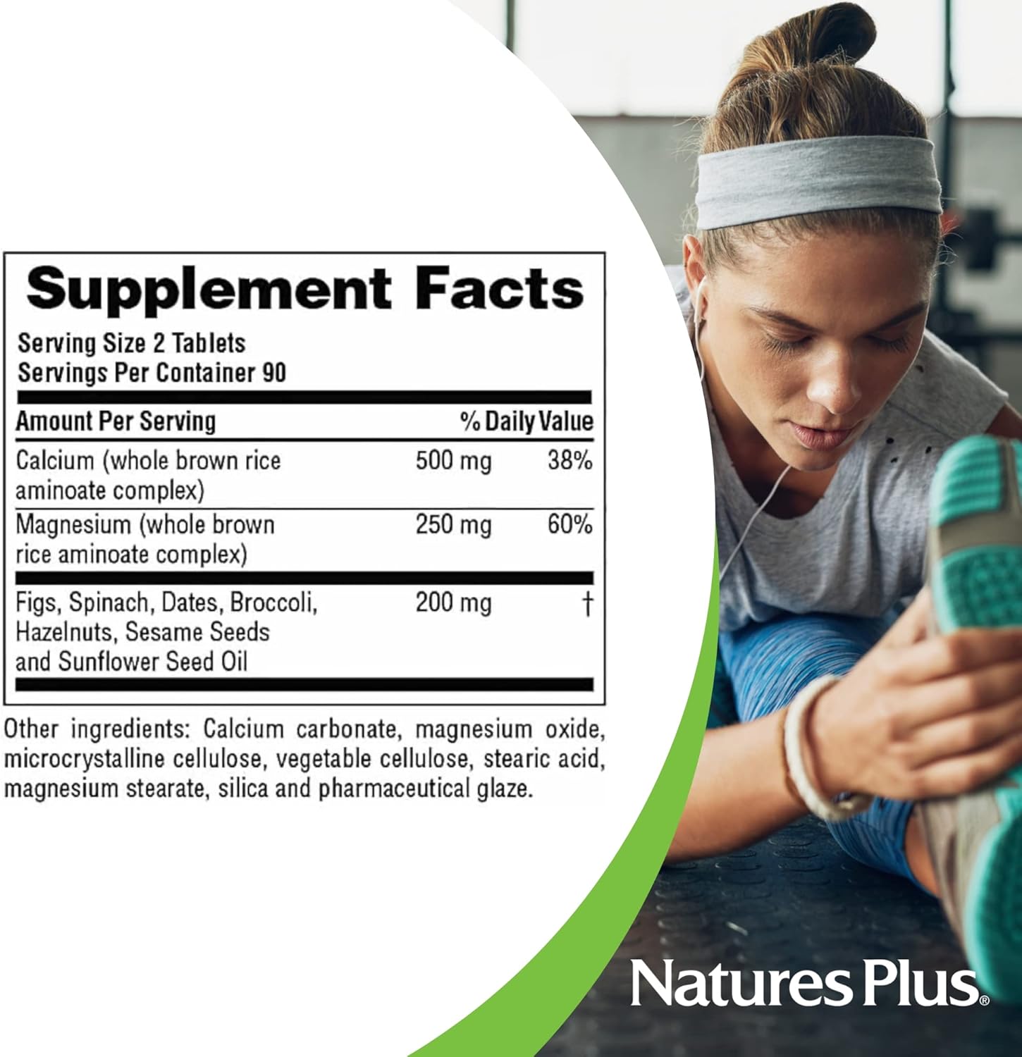 Natures Plus Source of Life Cal/Mag Mineral Supplement - 500mg Calcium, 250mg Magnesium, 180 Vegetarian Tablets - Whole Food, Bone Health - Gluten-Free, 90 Servings