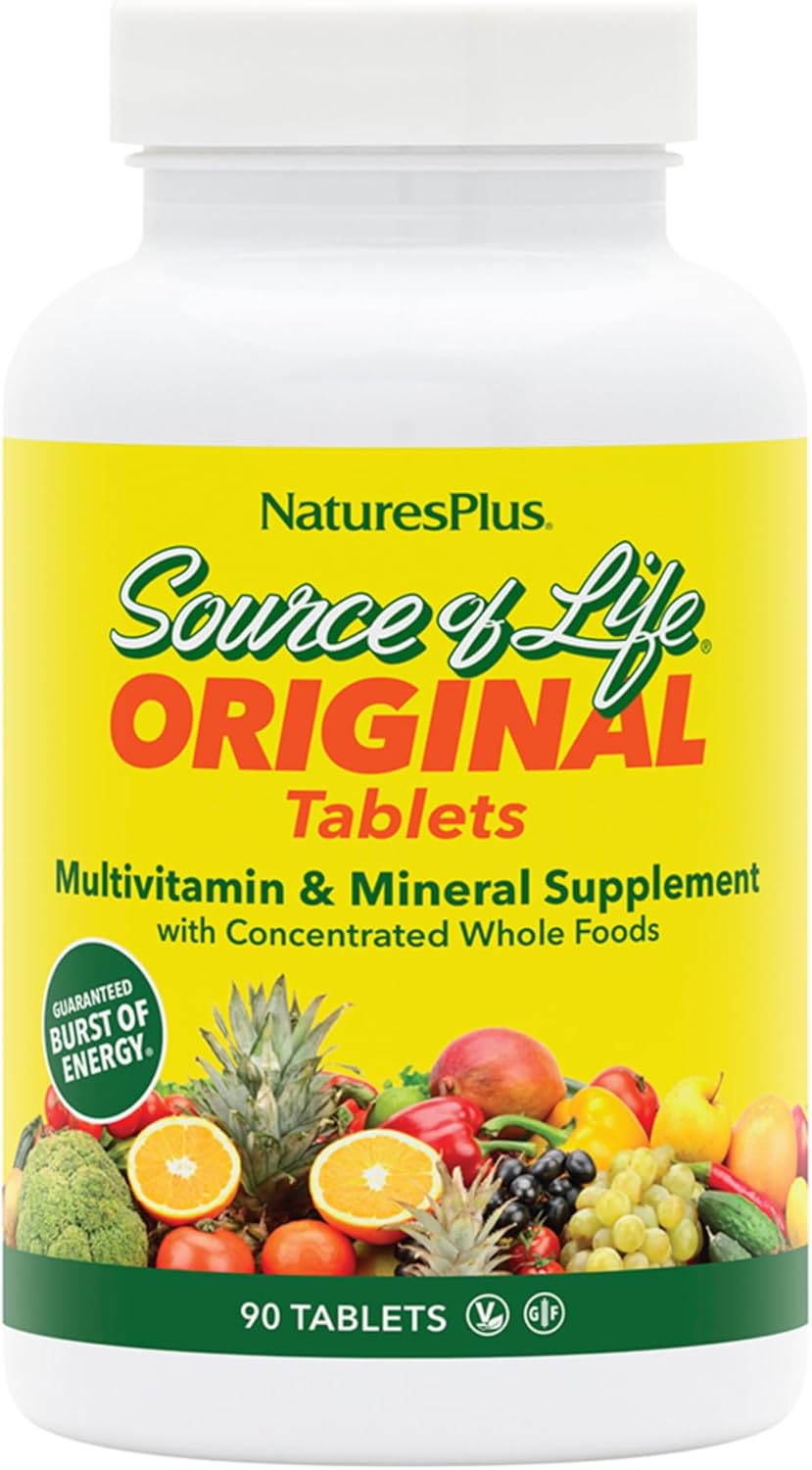 Natures Plus Source of Life Multivitamin & Mineral Supplement - 180 Tablets, Pack of 2 - Supports Natural Energy & Overall Well-Being - Gluten Free, Vegetarian - 60 Servings