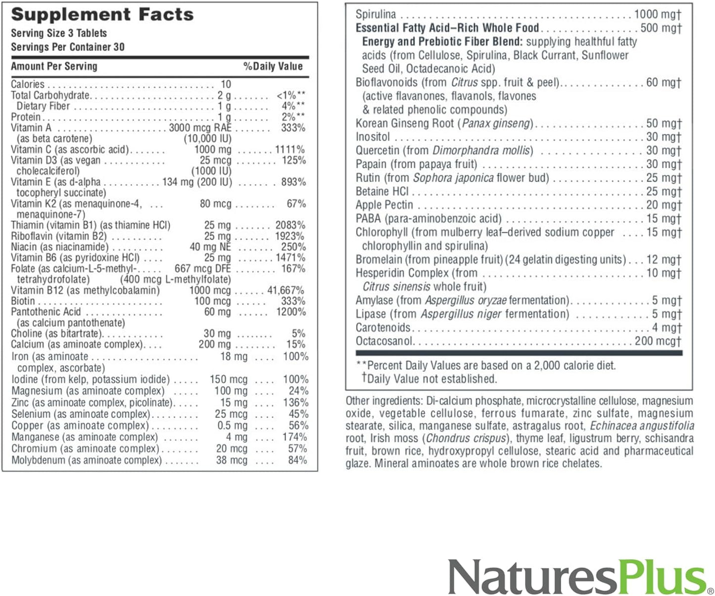 Natures Plus Source of Life Multivitamin & Mineral Supplement - 180 Tablets, Pack of 2 - Supports Natural Energy & Overall Well-Being - Gluten Free, Vegetarian - 60 Servings
