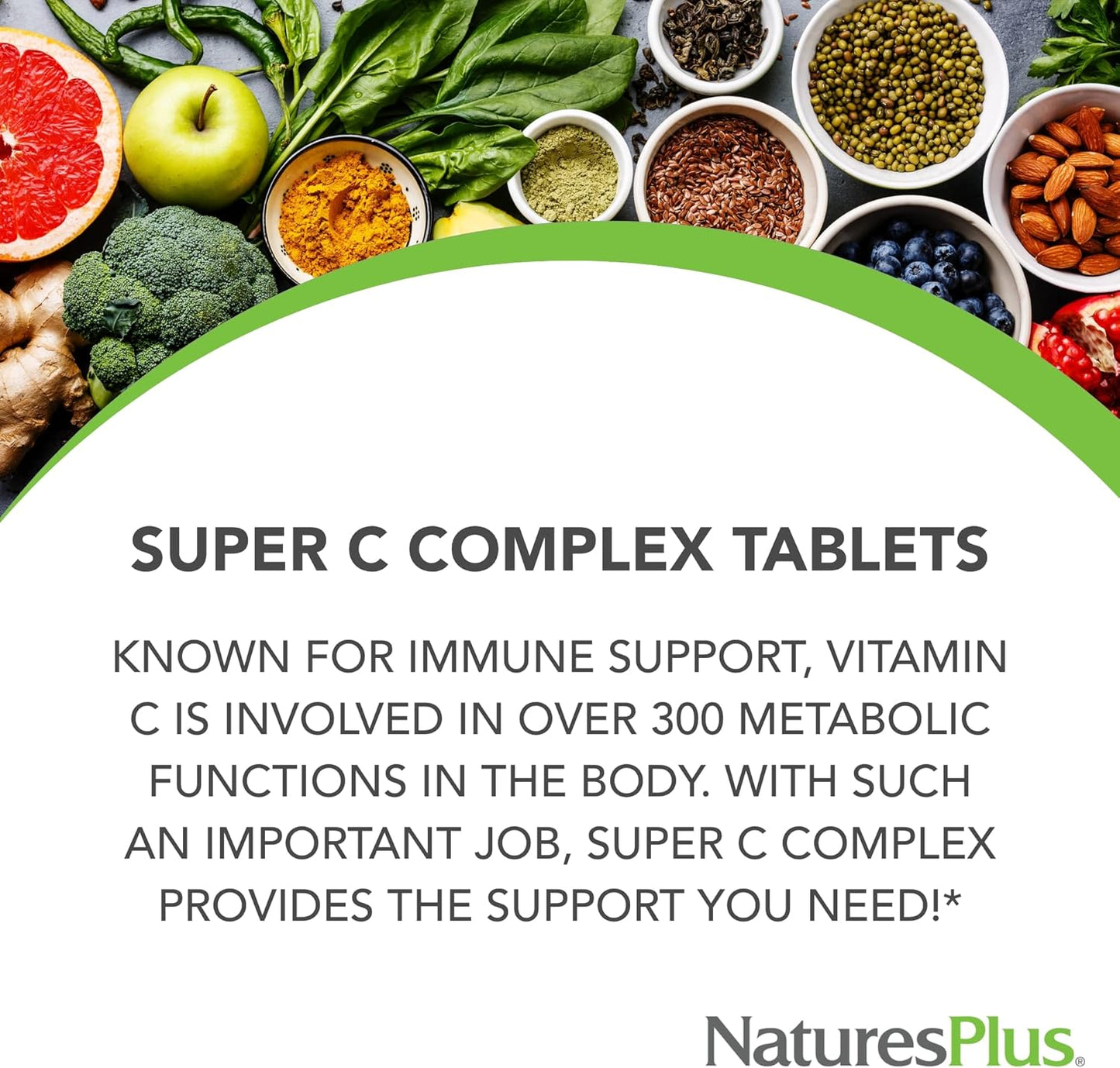 Natures Plus Super C Complex 1000mg Sustained Release Tablets - Immune Support Supplement with Antioxidant and Enhanced Absorption - 90 Servings