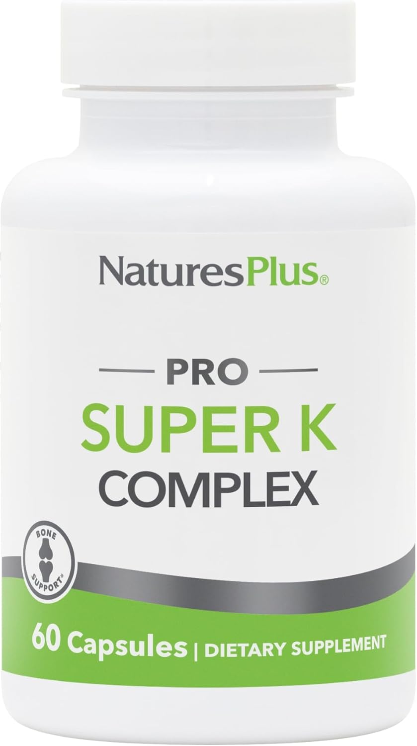 Natures Plus Super K Complex Capsules - Supports Calcium Metabolism - With Vitamins K1 & K2 - Non-GMO, Vegan, Gluten Free - 60 Servings