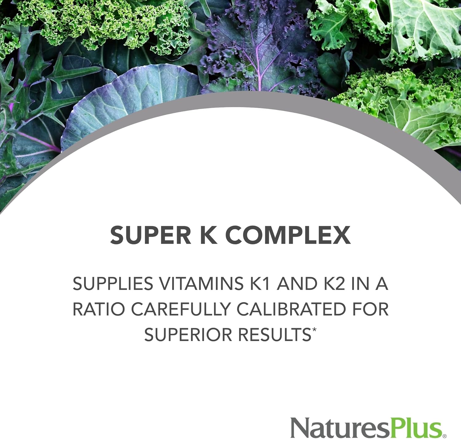 Natures Plus Super K Complex Capsules - Supports Calcium Metabolism - With Vitamins K1 & K2 - Non-GMO, Vegan, Gluten Free - 60 Servings