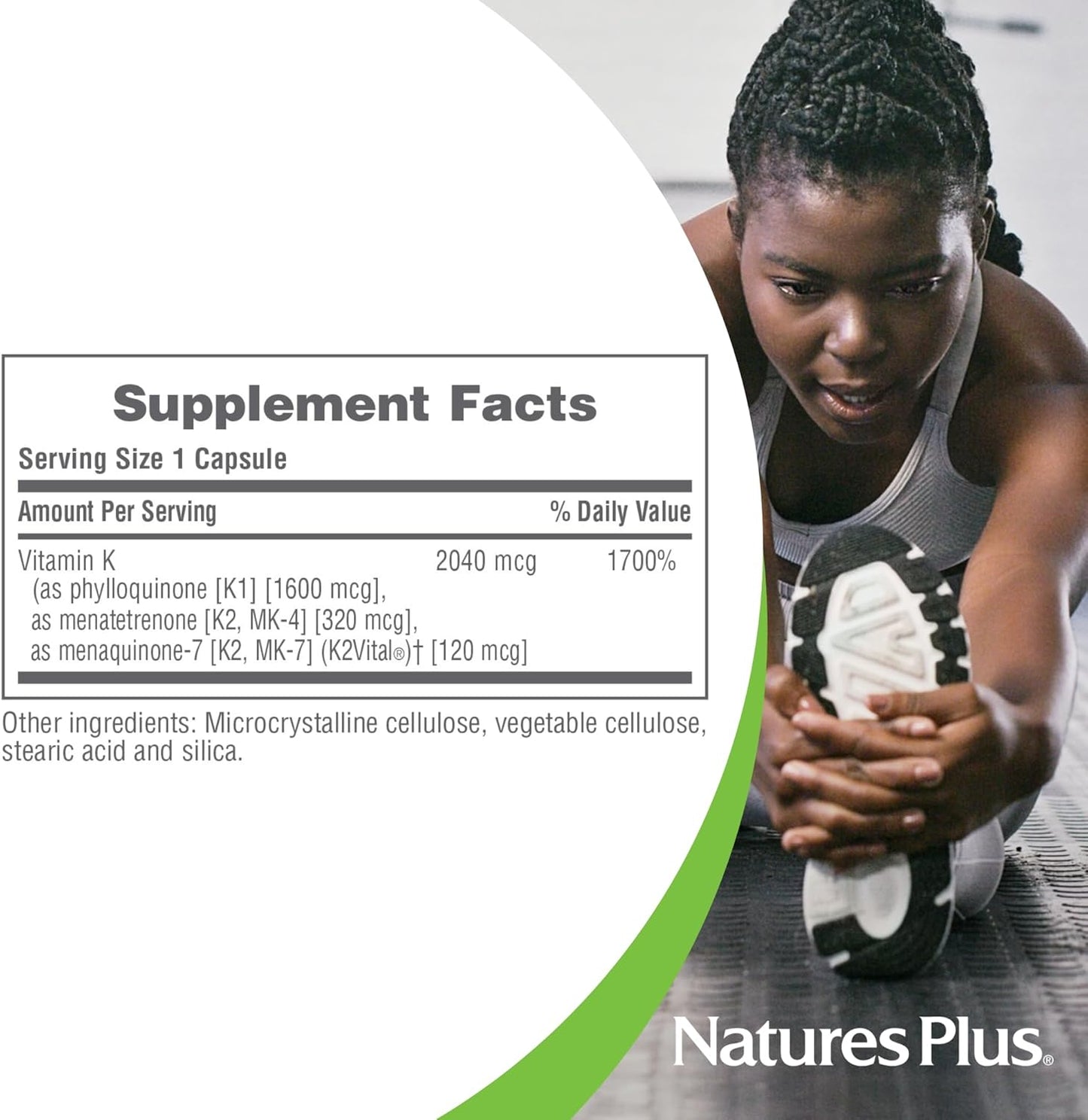 Natures Plus Super K Complex Capsules - Supports Calcium Metabolism - With Vitamins K1 & K2 - Non-GMO, Vegan, Gluten Free - 60 Servings