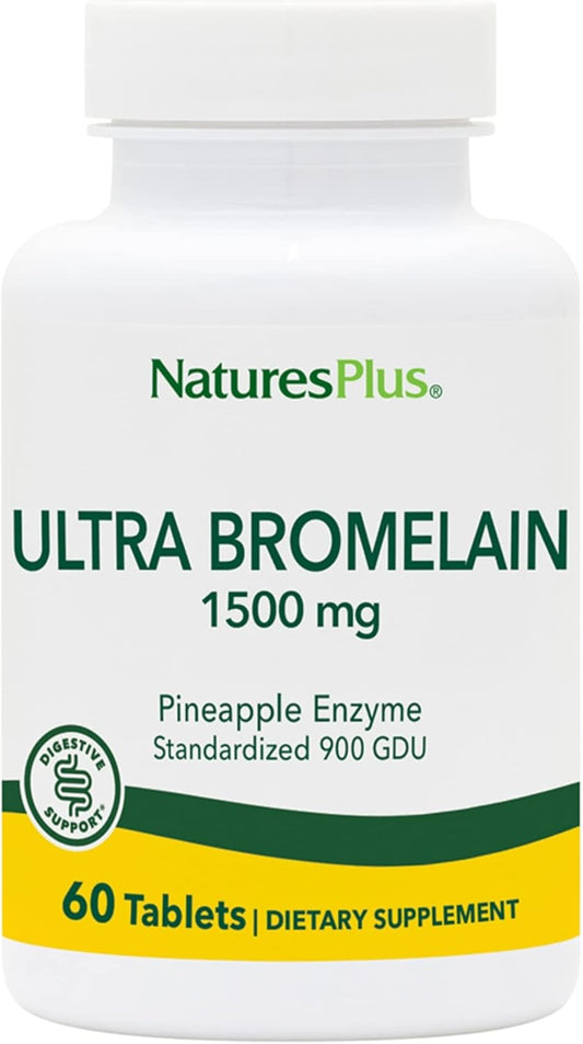 Natures Plus Ultra Bromelain Tablets - 1500mg Pineapple Enzyme - Digestive & Joint Support - 60 Servings