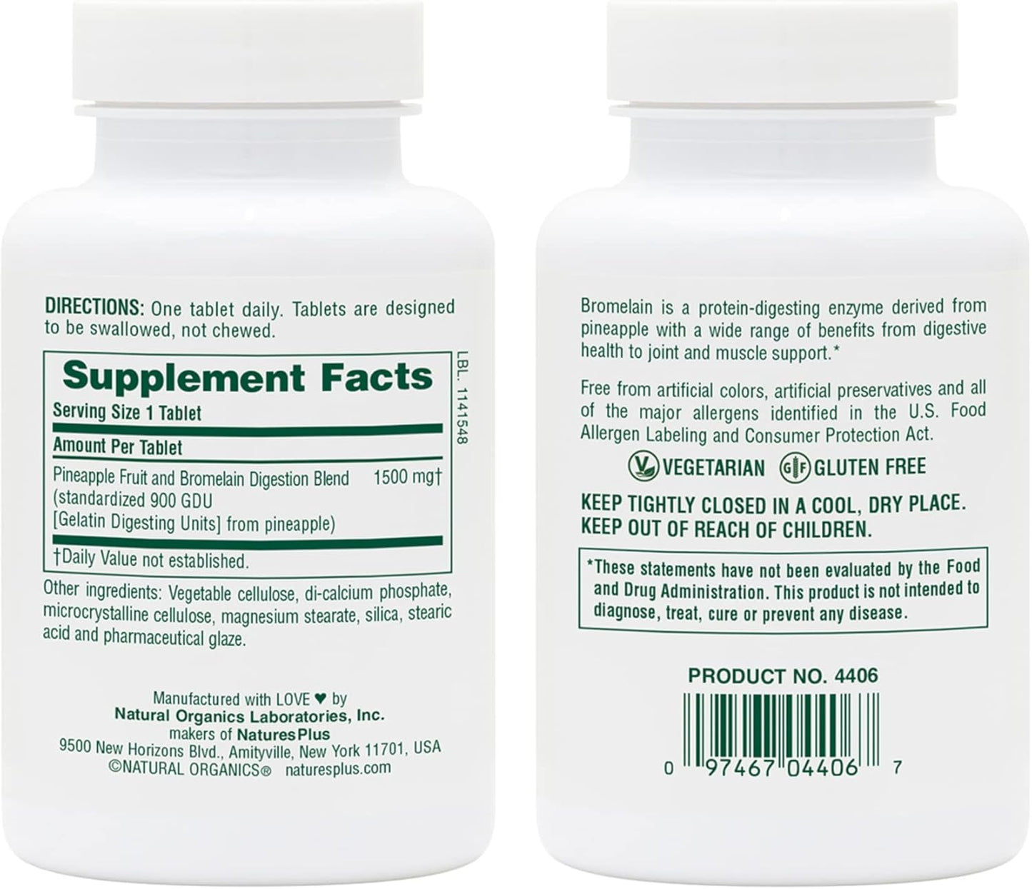 Natures Plus Ultra Bromelain Tablets - 1500mg Pineapple Enzyme - Digestive & Joint Support - 60 Servings
