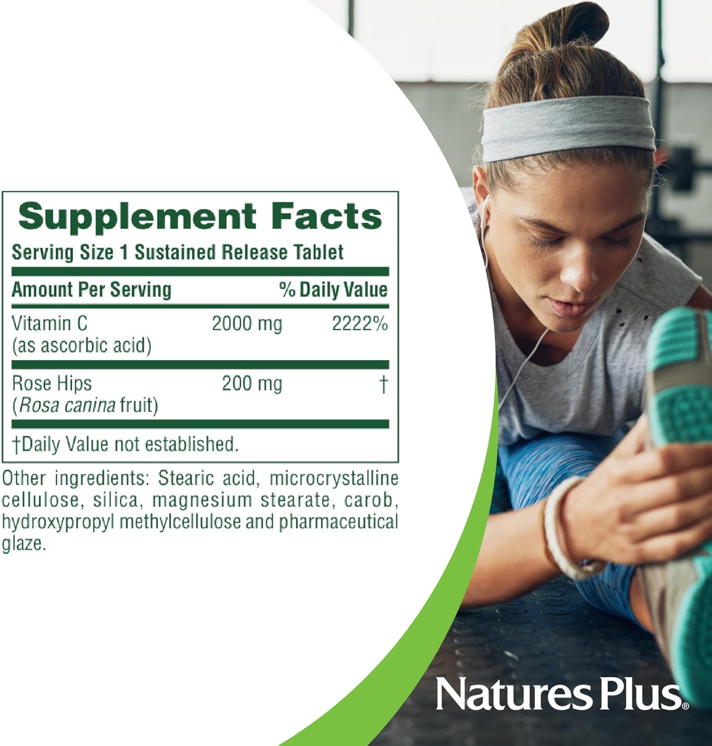 Natures Plus Ultra C with Rose HIPS 2000 mg Sustained Release - 60 Vegetarian Tablets - Immune Support and Antioxidant Protection - Gluten-Free