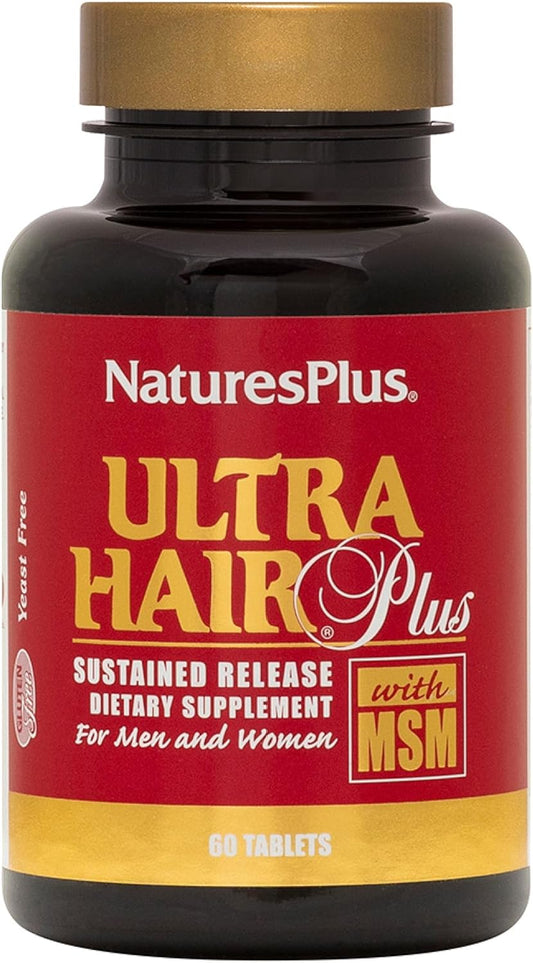 Natures Plus Ultra Hair Sustained Release - 60 Vegetarian Tablets - Natural Hair Growth Supplement - Longer Thicker Hair - Gluten-Free