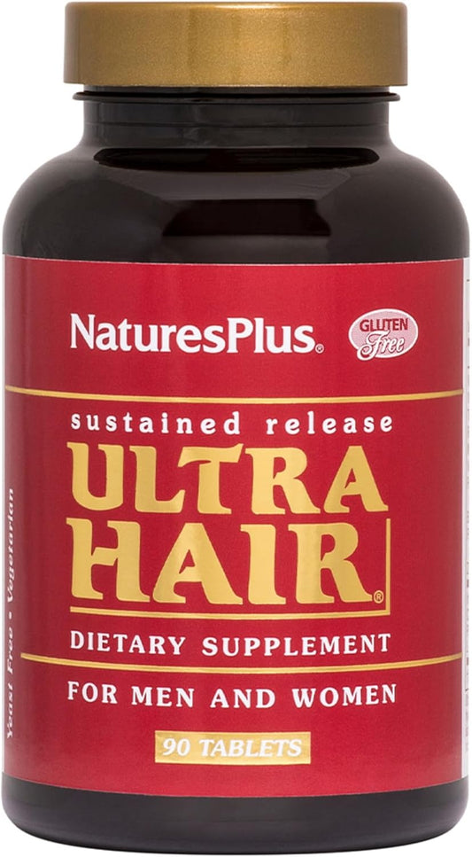 Natures Plus Ultra Hair Sustained Release Supplement - Natural Hair Growth for Men & Women - 90 Vegetarian Tablets
