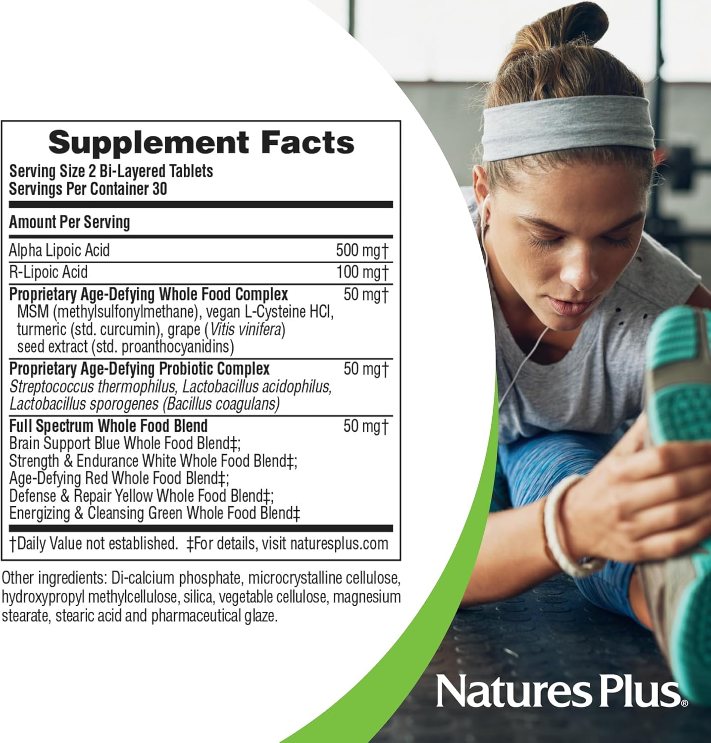 Natures Plus Ultra Lipoic Bi-Layered Mini-Tabs - 60 Tabs - Supports Free Radical Defense with Probiotics & Nutrients - Gluten Free - 30 Servings